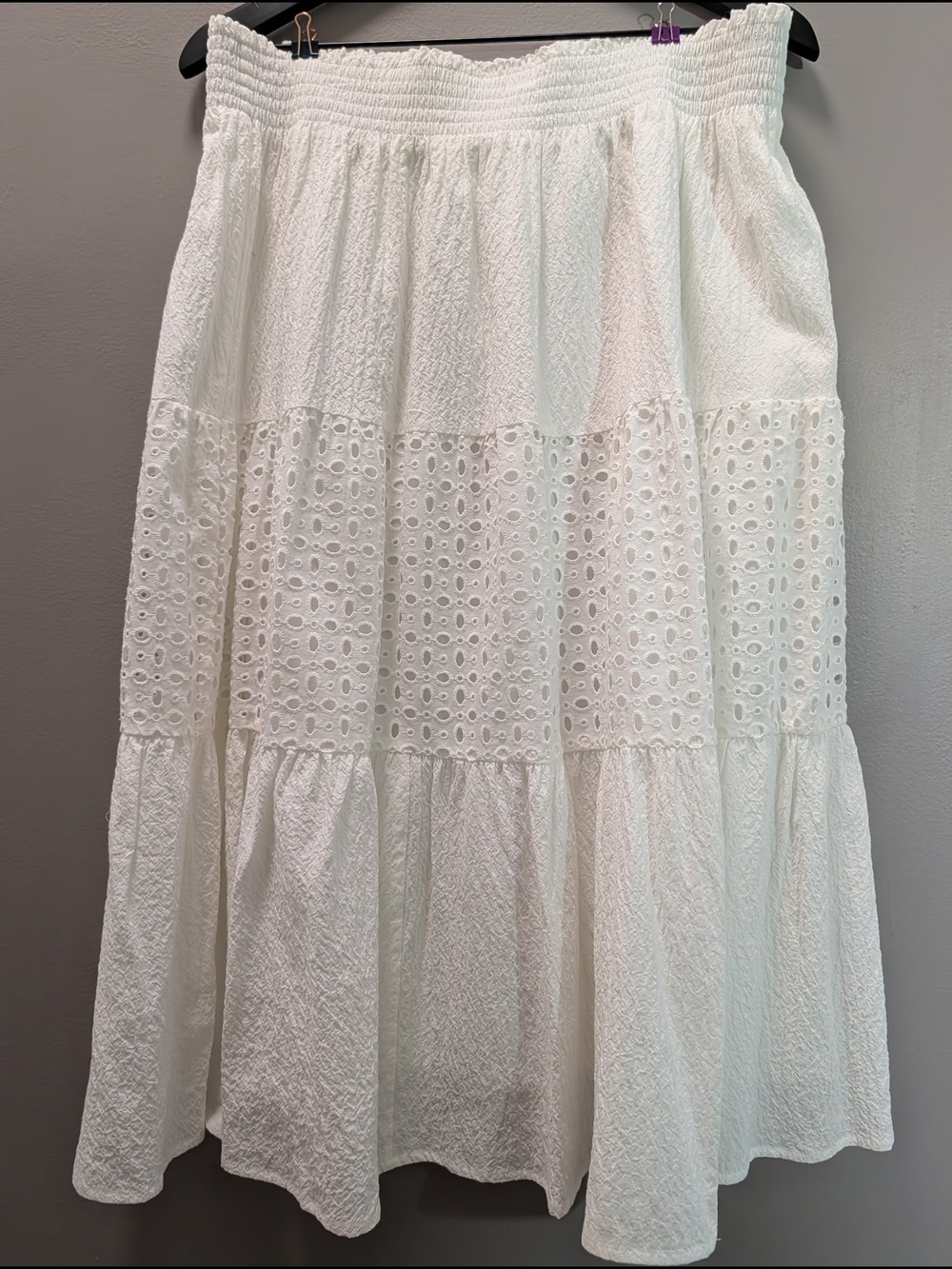 Nine West White Eyelet Tiered Midi Skirt - Picture 2 of 4